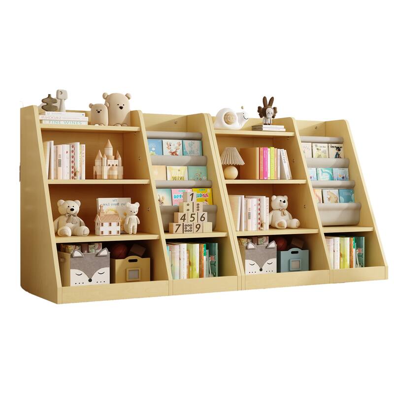 Wooden Toy Storage 4 Tier Childrens Small Bookcase and Bookshelf, for Room Playroom Nursery,Toddlers,Kids