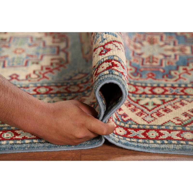 Light Blue Kazak Runner Rug Handmade Oriental Wool Carpet - 2'9" x 12'3"