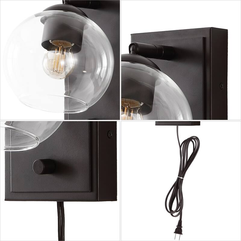 Thatcher 6" 1-Light Minimalist Modern Plug-In or Hardwired Adjustable Iron LED Wall Sconce with Rotary Dimmer, by JONATHAN Y