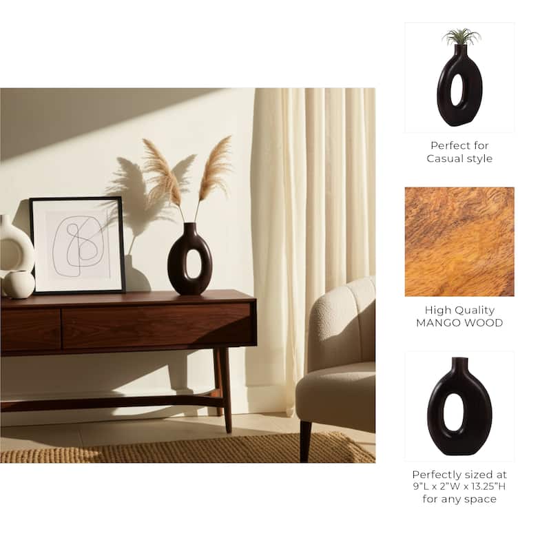 Mango Wood Modern Vase with Round Cutout Silhouette Minimalist Design
