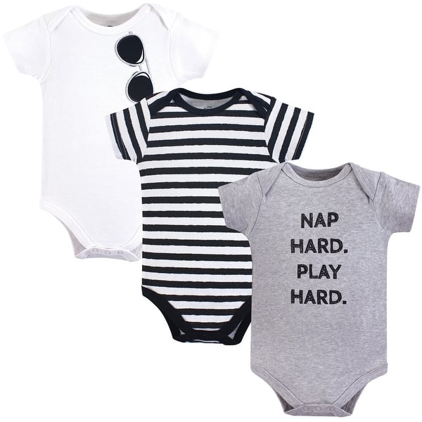 slide 1 of 1, Little Treasure Baby Boy Cotton Bodysuits 3pk, Nap Hard 0-3 Months - Nap Hard