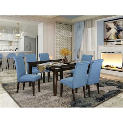 HomeStock 7-Piece Square Cappuccino Finish Solid Wood Top Dining Table with 6-Chairs with Lattice Back