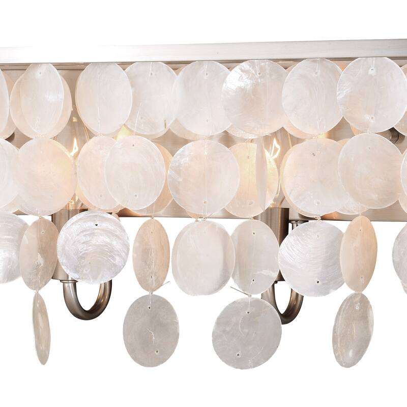 Elsa 4 Light Satin Nickel Capiz Shell Coastal Bathroom Vanity Fixture - 28-in W x 9-in H x 5.5-in D