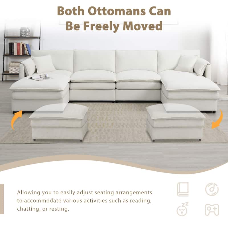 Chenille Modular Sectional Sofa, U Shaped Cloud Couch Set
