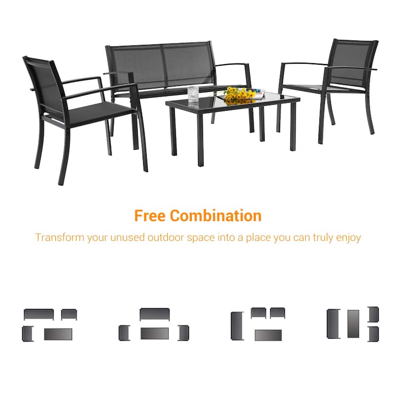 LIVOOSUN Patio 4pcs Textilene Conversation Set /w a Coffee Table