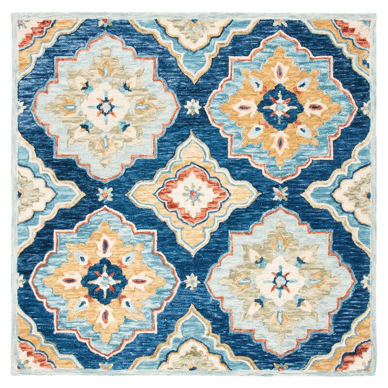 SAFAVIEH Handmade Suzani Aisha Floral Trellis Wool Rug - 6' Square - Navy/Green