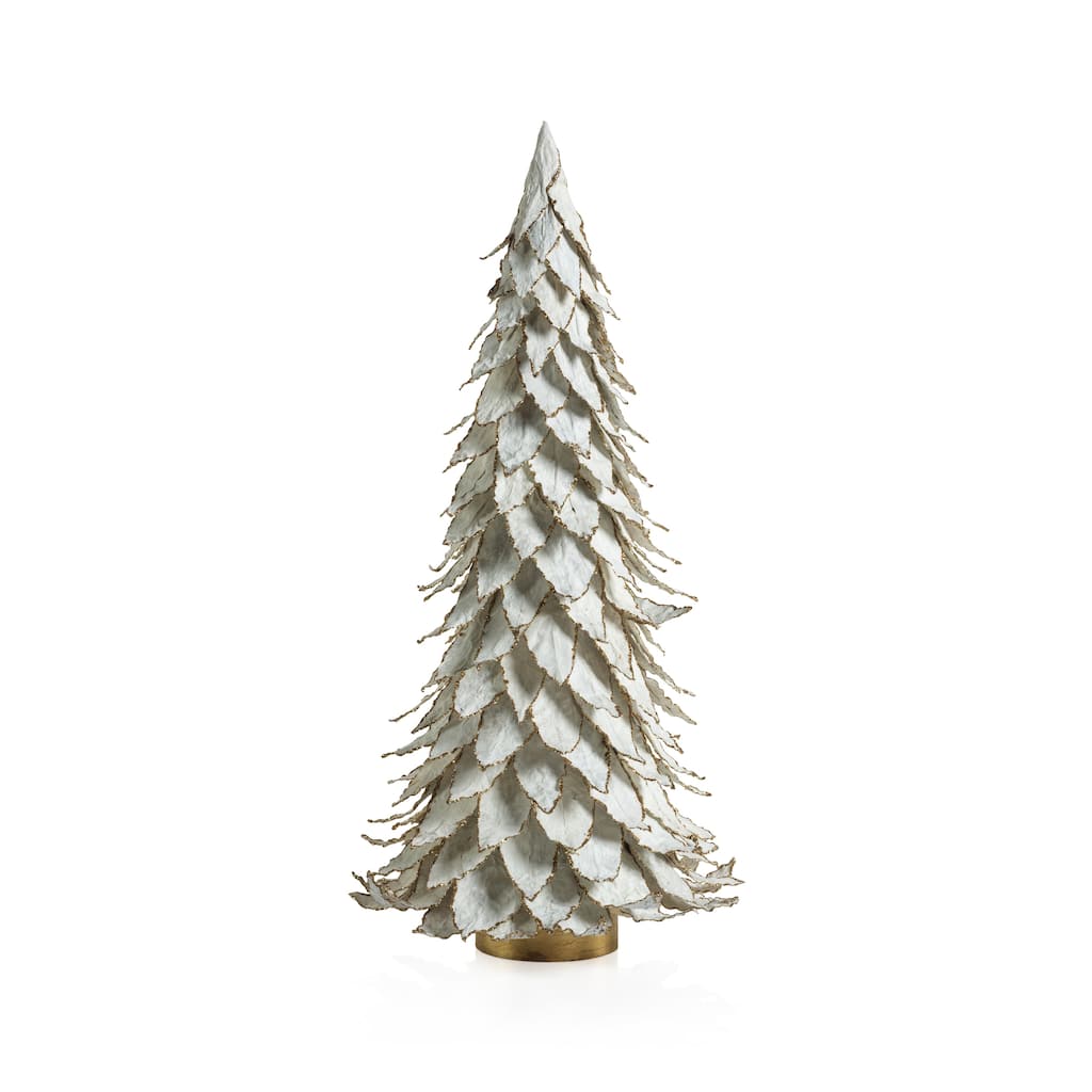 White Natural Leaf Christmas Tabletop Tree with Gold Trim, 22"