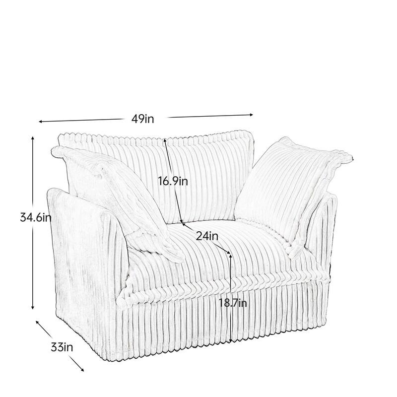 Corduroy Upholstered Armchair, Comfy Deep Seat Single Sofa Chair, Lazy Reading Chair with 2 Pillows & Thick Cushion