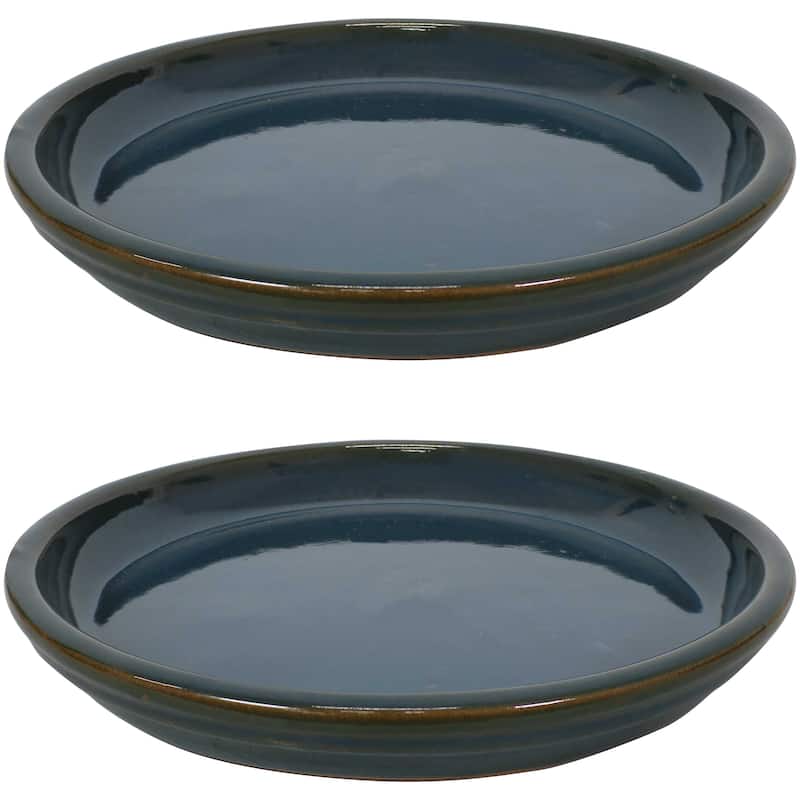 Sunnydaze Set of 2 Glazed Ceramic Planter Saucers - 12"