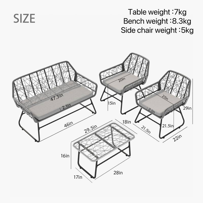 4-Piece Outdoor Rattan Sofa Set with Glass Table & Waterproof Cushions