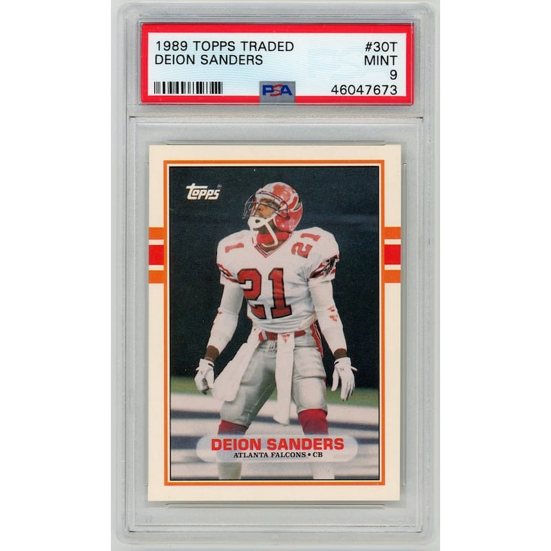 Deion Sanders 1989 Topps Traded Football Rookie Card RC #30T Graded PSA 9 MINT - 8'6" x 11'6"