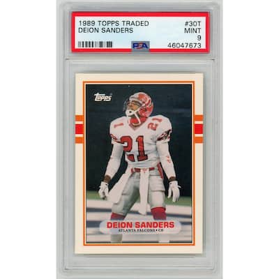 Deion Sanders 1989 Topps Traded Football Rookie Card RC #30T Graded PSA 9 MINT - 8'6" x 11'6"