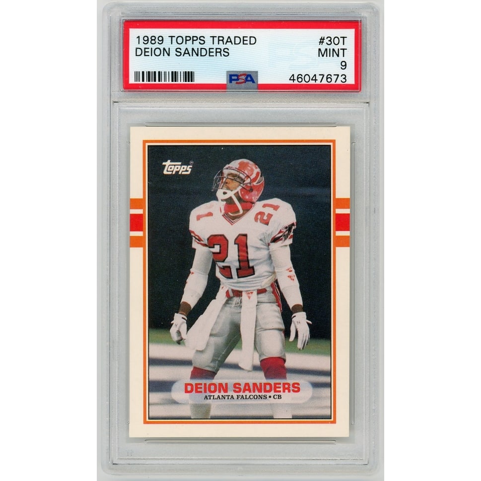 Deion Sanders 1989 Topps Traded Football Rookie Card RC #30T Graded PSA 9 MINT - 8'6" x 11'6"