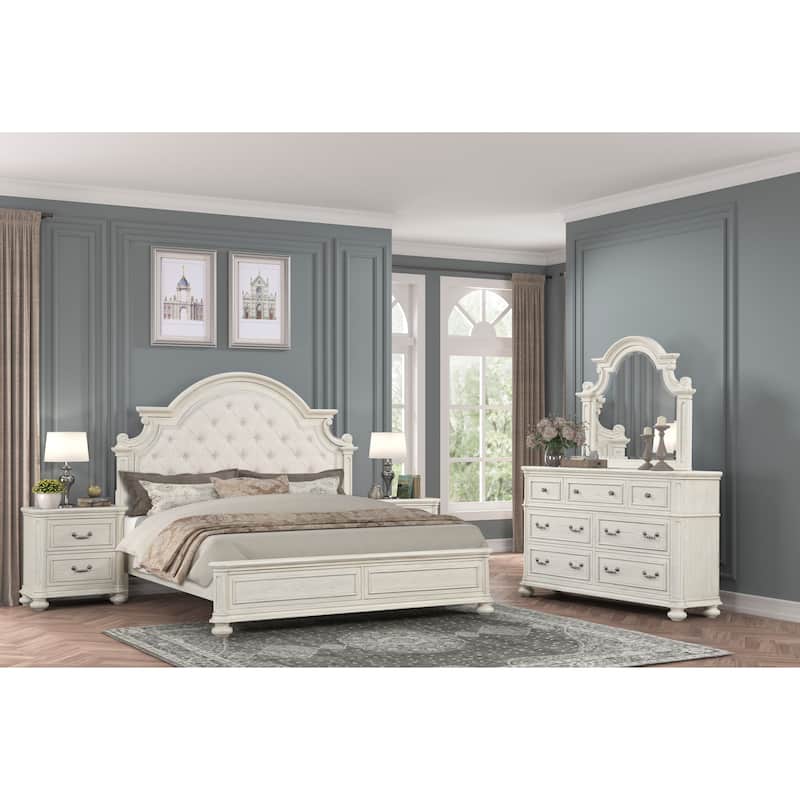 Roundhill Furniture Nelson French Traditional 5-Piece Bedroom Set, Antique White - King