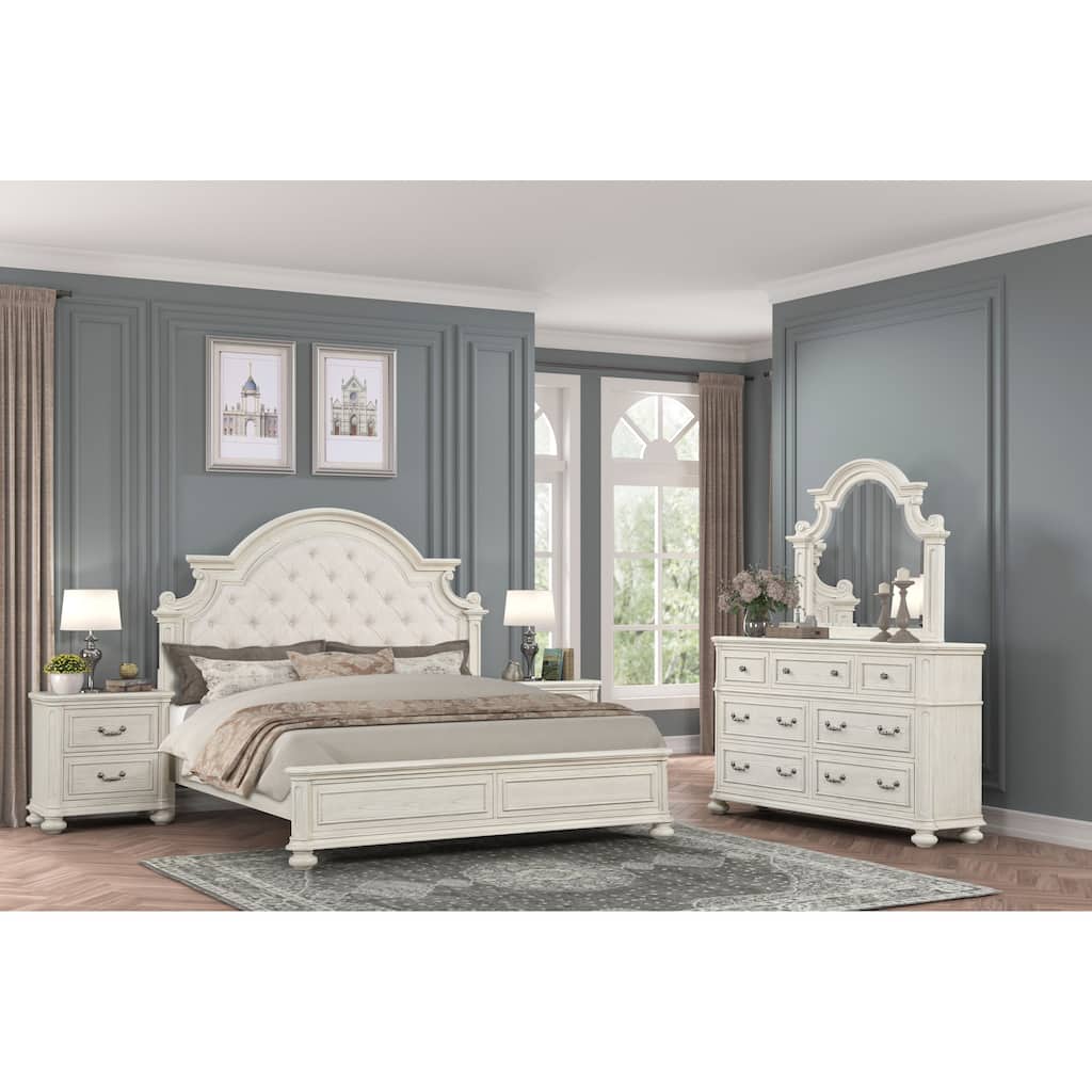 Roundhill Furniture Nelson French Traditional 5-Piece Bedroom Set, Antique White