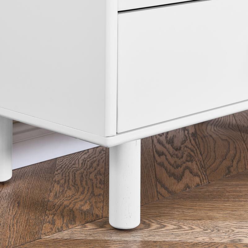 Modern 5 Drawer 55.12 in. Dresser Wood Storage Cabinet with Leather Handle, Open Shelf Drawer Cabinet