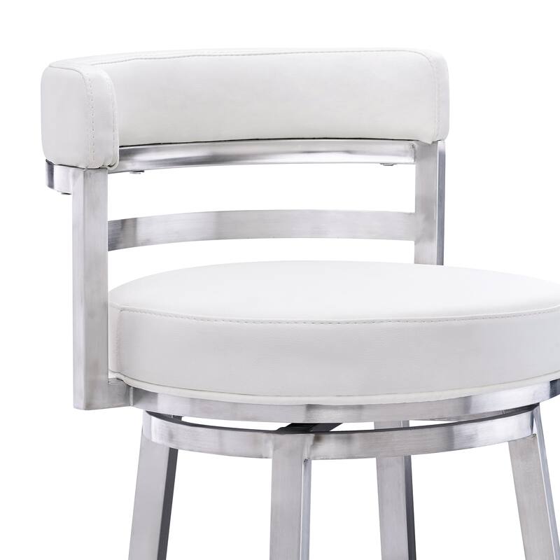 Madrid White Modern Swivel Bar Stool, Upholstered Counter Height Chair with Metal Frame