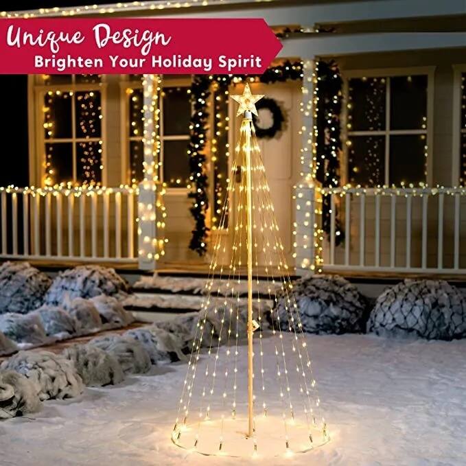 6FT Tall Plastic Warm White LED Animated Lightshow Cone Tree, Indoor Outdoor Christmas Decoration