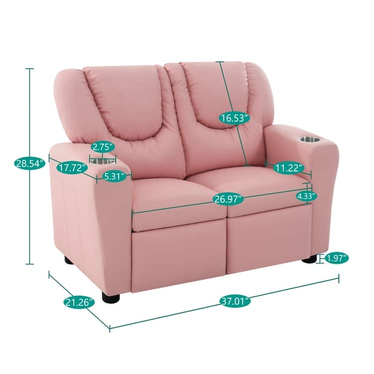 Kids Push Back Loveseat Recliner with Cup Holders, Adjustable Footrest & Headrest, Two Seat Recliner Sofa for Boys and Girls