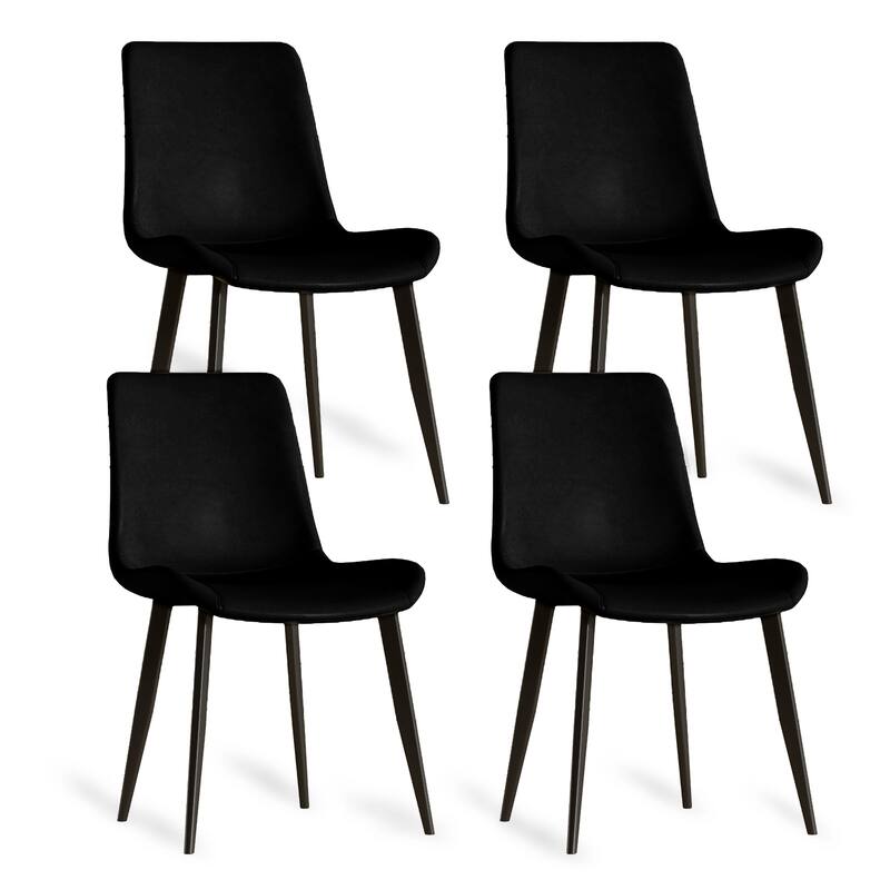 Leather Armless Chair Side Chair Office Chair Coffee Chair Kitchen Chair Lounge Chair Leisure Chair with Metal Legs - Black