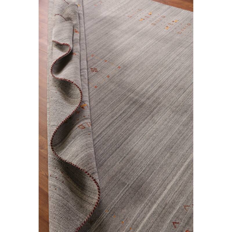 Gabbeh Indian Area Rug Hand-Knotted Grey Oriental Wool Carpet - 8'1" x 9'10"