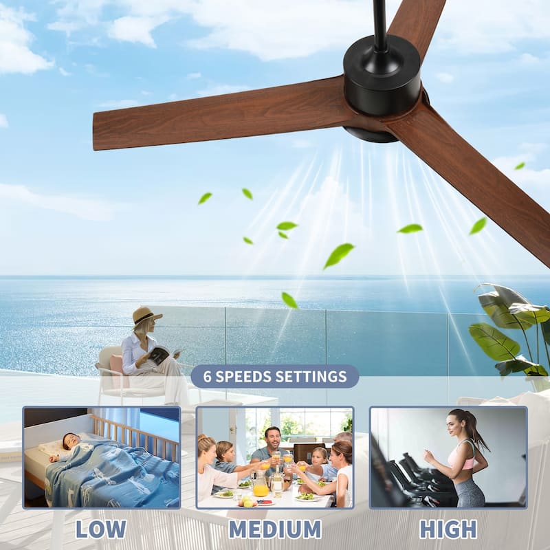 Outdoor Ceiling Fan with Light: 52 Inch Black Waterproof Gazebo Fans with Lights Outdoor Hanging 6 Speed Reversible DC Motor