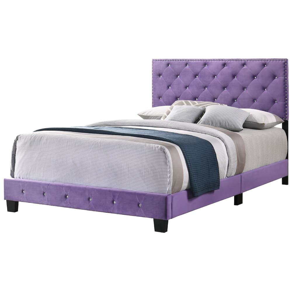 Faux Jewel Velvet Upholstered Full Panel Bed - 77" - Purple