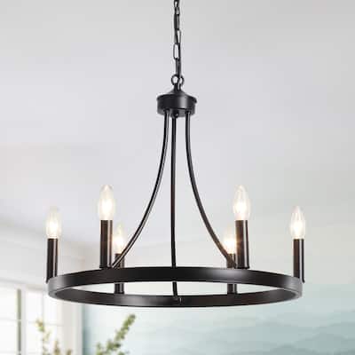 6-Light Farmhouse Candlestick Circle Hanging Wagon Wheel Chandelier Lighting for Kitchen Island