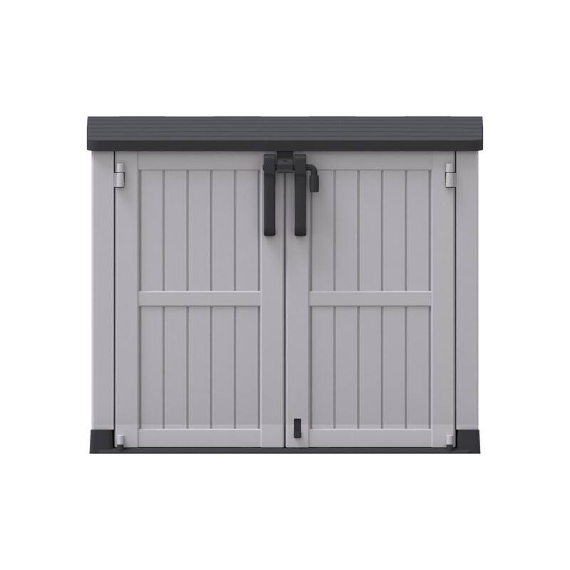 233GAL/880L Heavy-Duty Outdoor Storage Box with Wood-Effect Panels -Lockable Weather-Resistant Design for Garden Tools - 880L