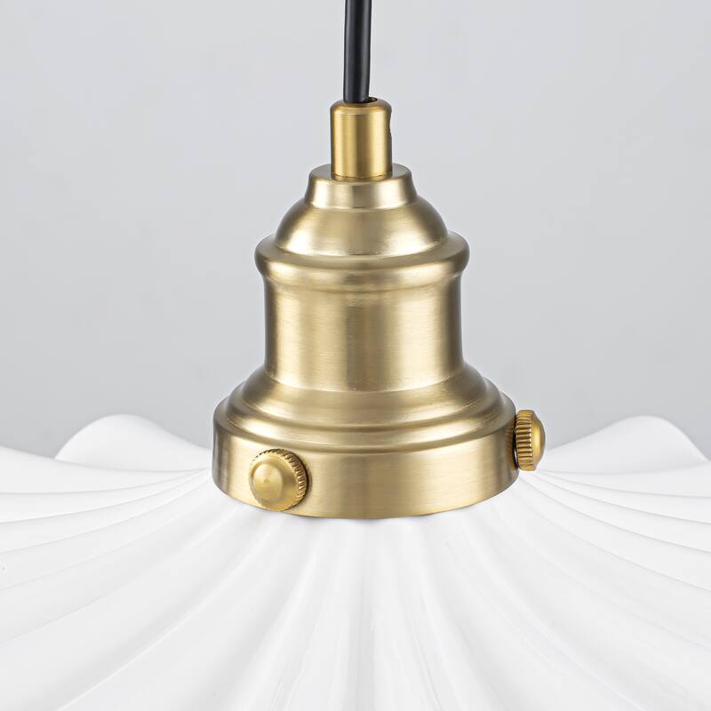 1-Light Modern Transitional Metal & Ceramic Pendant with Ruffled Wave-Edge Shade for Dining Room - 11.8" W x 5.5" H