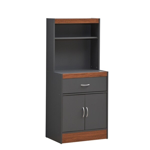 53.75" Gray and Oak Brown Solid Kitchen Cabinet with Open Shelves