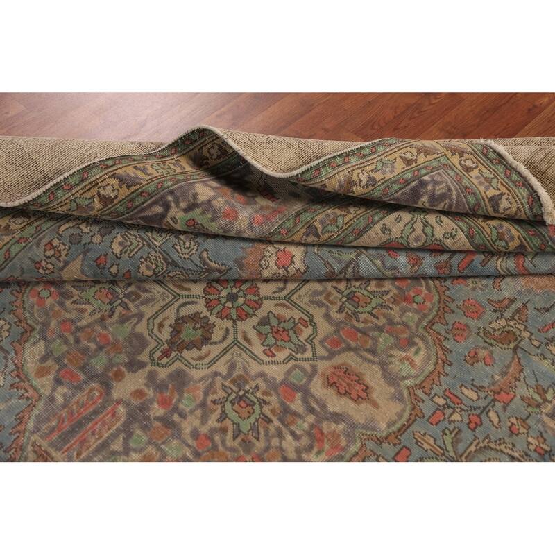 Light Blue Tabriz Persian Area Rug Hand-Knotted Floral Wool Carpet - 8'1"x 11'5"