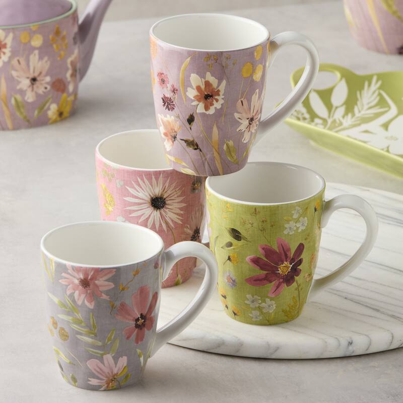 Certified International Wildflowers 16 oz. Mugs, Set of 4 Assorted Designs