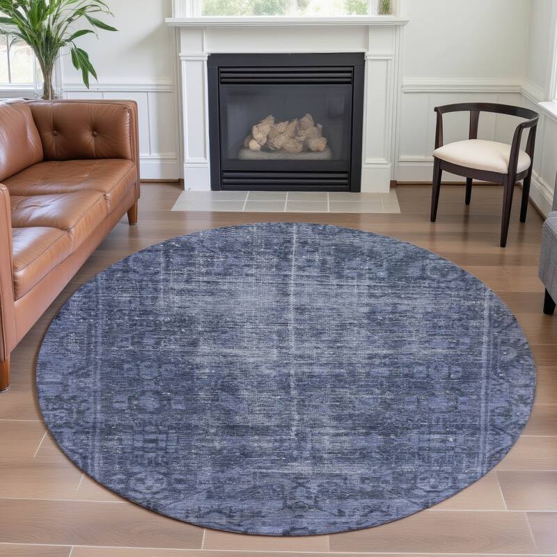 Premium Washable Super Soft Vintage Traditional Mayfield Rug - Navy - 8' x 8'