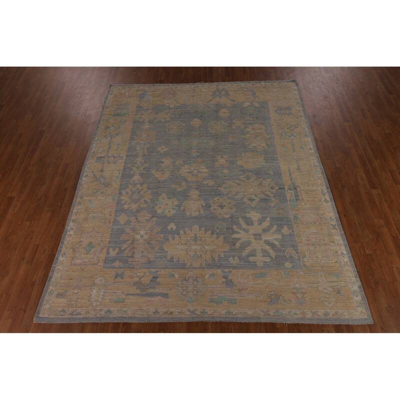 Vegetable Dye Blue Oushak Turkish Area Rug Hand-Knotted Wool Carpet - 8'3"x 10'3"
