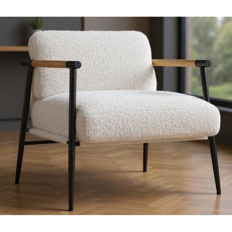 Modern Accent Chair with Metal Frame and Spring Foam Cushion - White