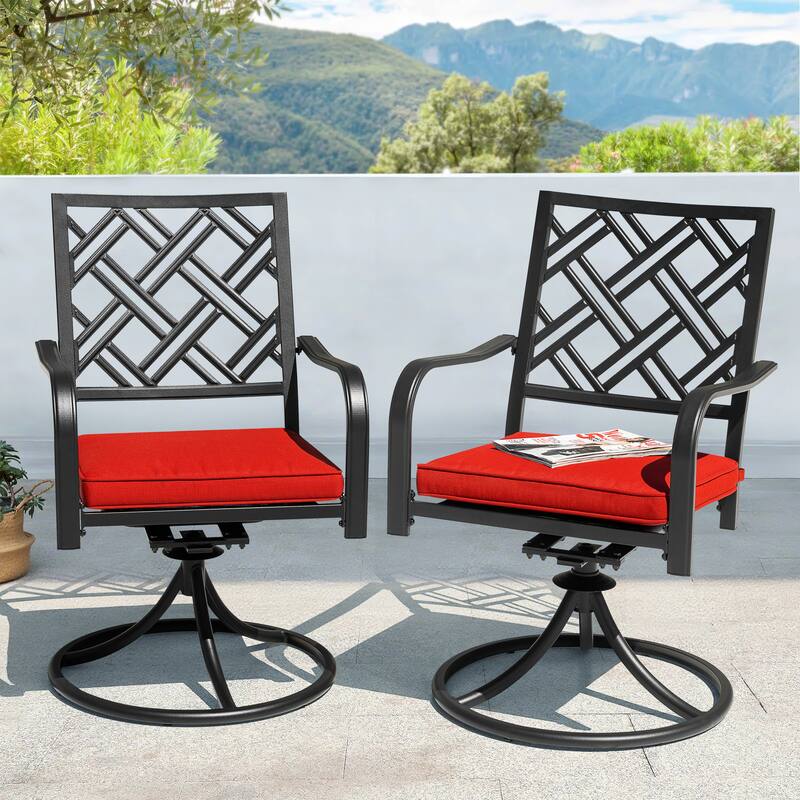 Outdoor 2-Piece Dining Chairs, 360-Degree Rotation and Red Cushions