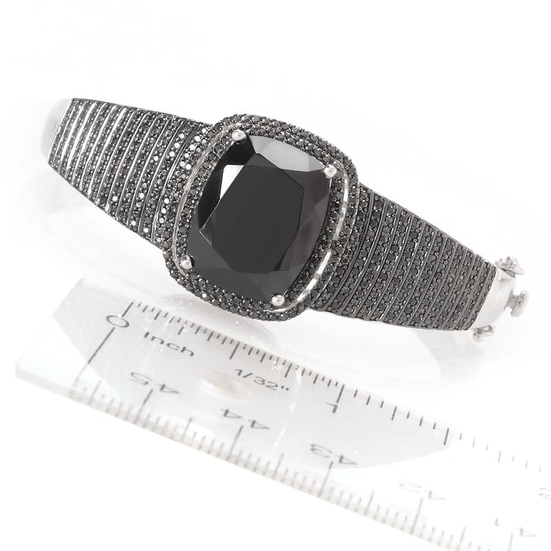 925 Sterling Silver Black Agate and Black Spinel Bangle