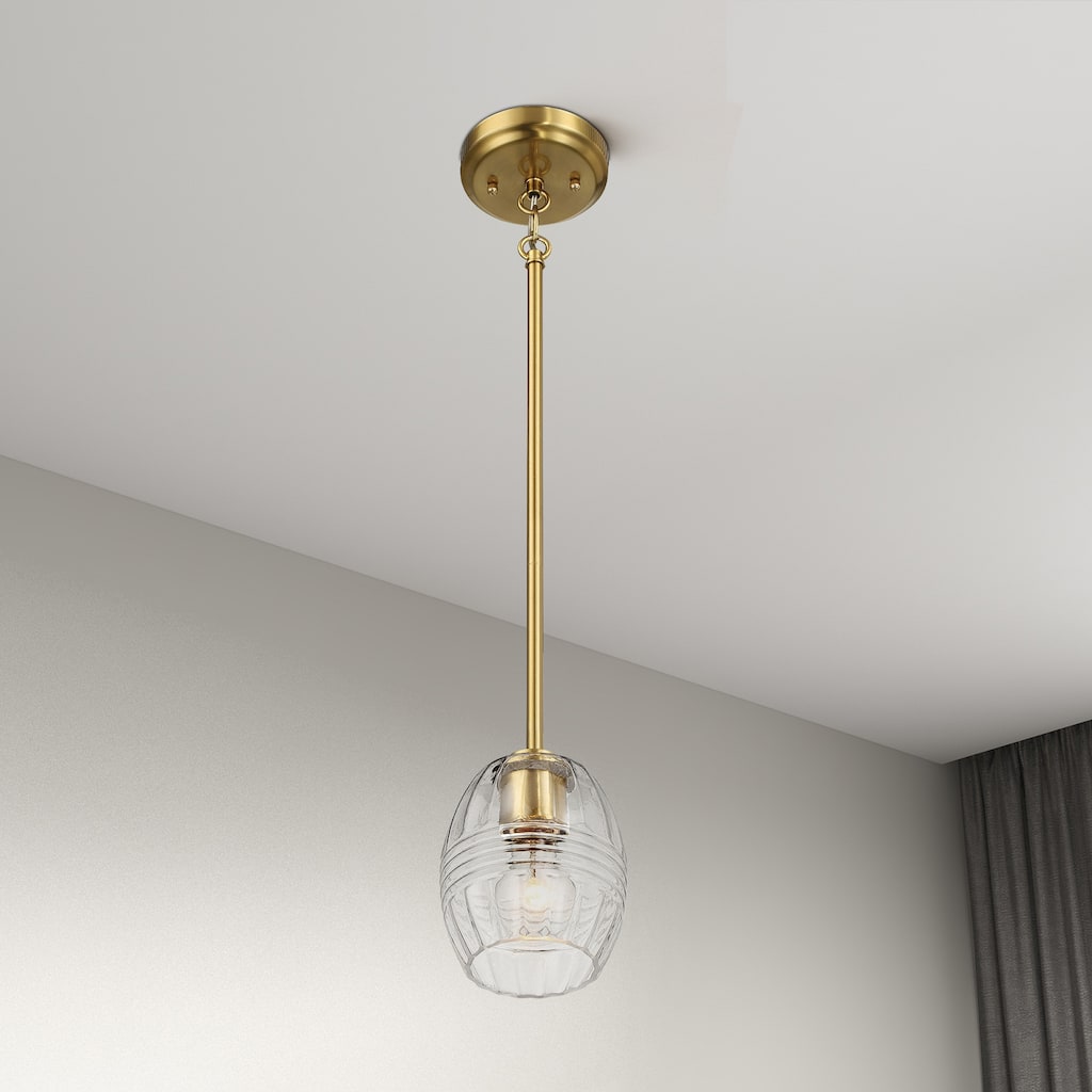 Visa Single Pendant Hanging Light with Clear Glass Shade - Gold