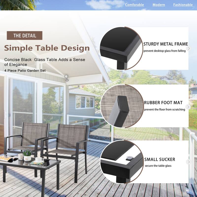 Futzca 4-Piece Outdoor Patio Furniture Set, Textilene Bistro Patio Set