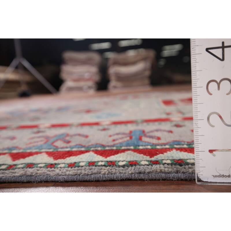 Hand Knotted Oriental 100% Wool Carpet Traditional Geometric Greys & Charcoal Kazak Area Rug - 6' 0'' X 4' 2''