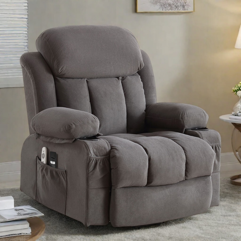 Electric Recliner Chair with Massage and Heat, USB Port, Cup Holders and Side Pockets, Adjustable Vibration Modes and Heating