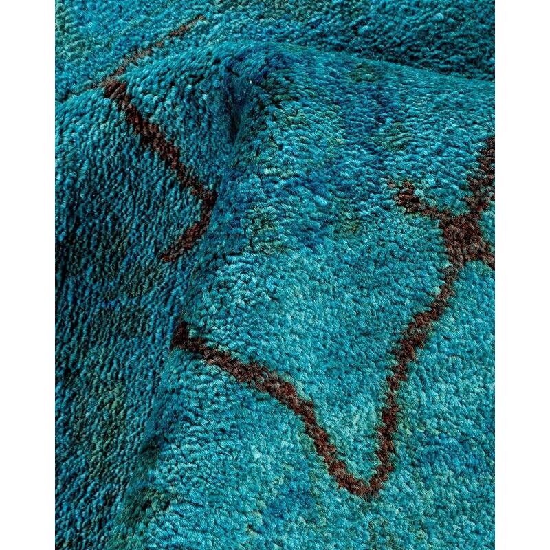 Overton Hand Knotted Wool Vintage Inspired Modern Contemporary Overdyed Blue Area Rug - 8' 3" x 10' 3"