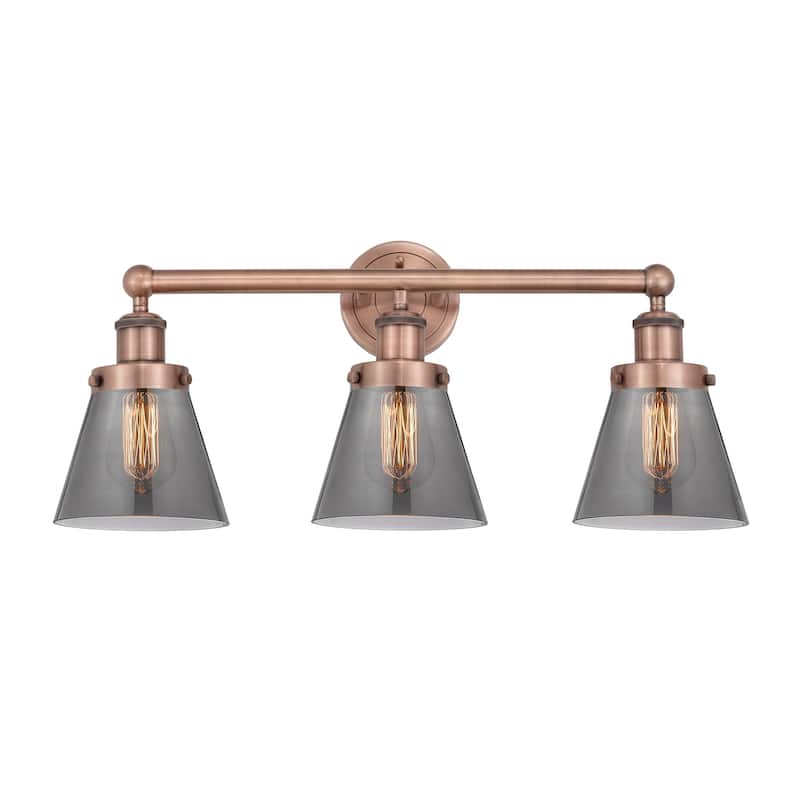 Innovations Lighting 616-3W-10-25 Cone Vanity Cone 3 Light 25" Wide - Antique Copper / Plated Smoke
