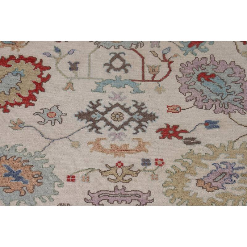 Floral Ivory & Blue Oushak Oriental Area Rug Handmade Wool Carpet - 9'0"x 11'7"
