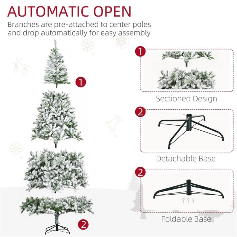 Green-White PVC Steel Snow Flocked Pine Christmas Tree with Stand
