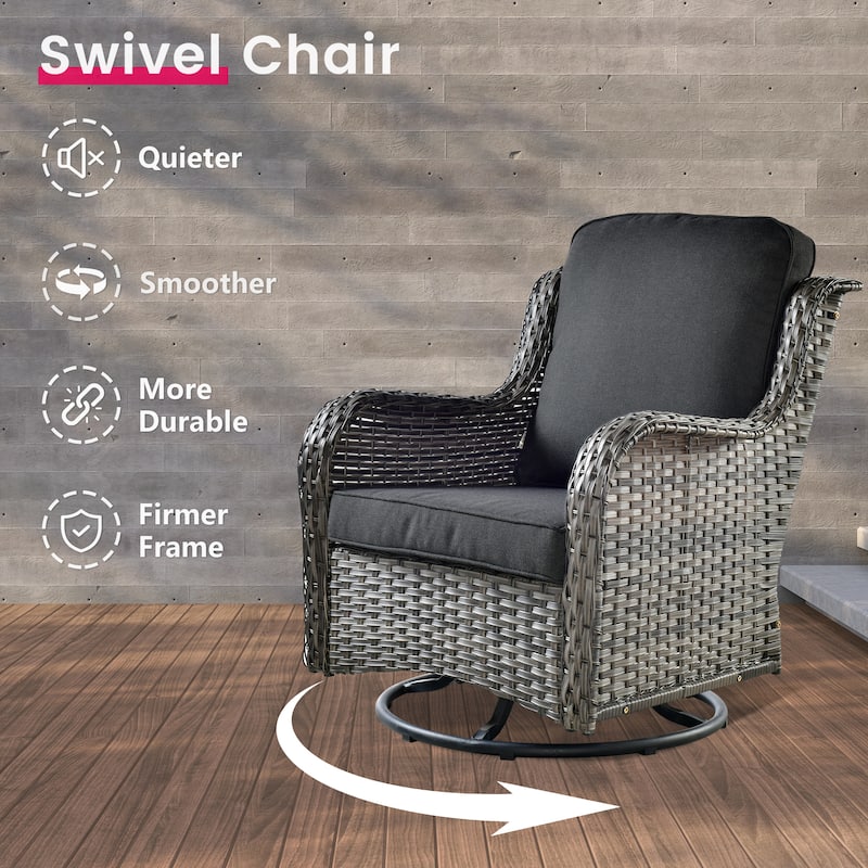 OVIOS 3-piece Patio Wicker Swivel Chair Set