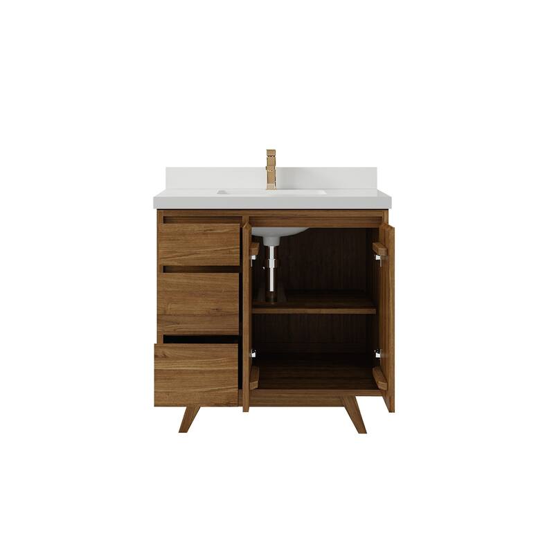 Willow Collections 36 in. W x 22 in. D Madison Teak Center Sink Bathroom Vanity with Countertop