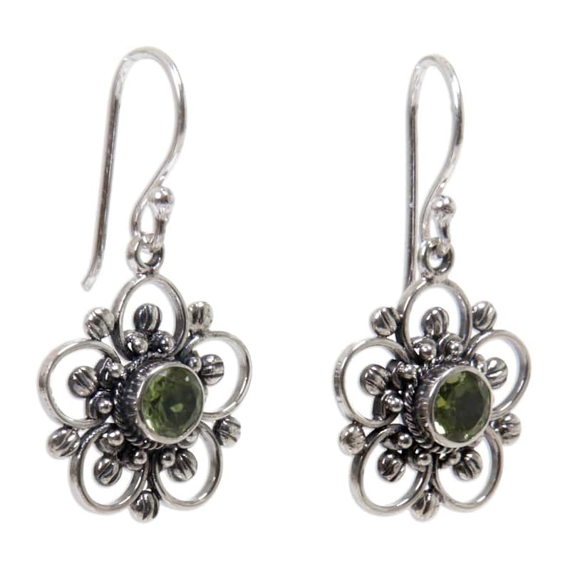 NOVICA Nature's Gift Artisan Handmade Women's Clothing Accessory Sterling Silver Green Peridot Flower Dangle Drop Earrings