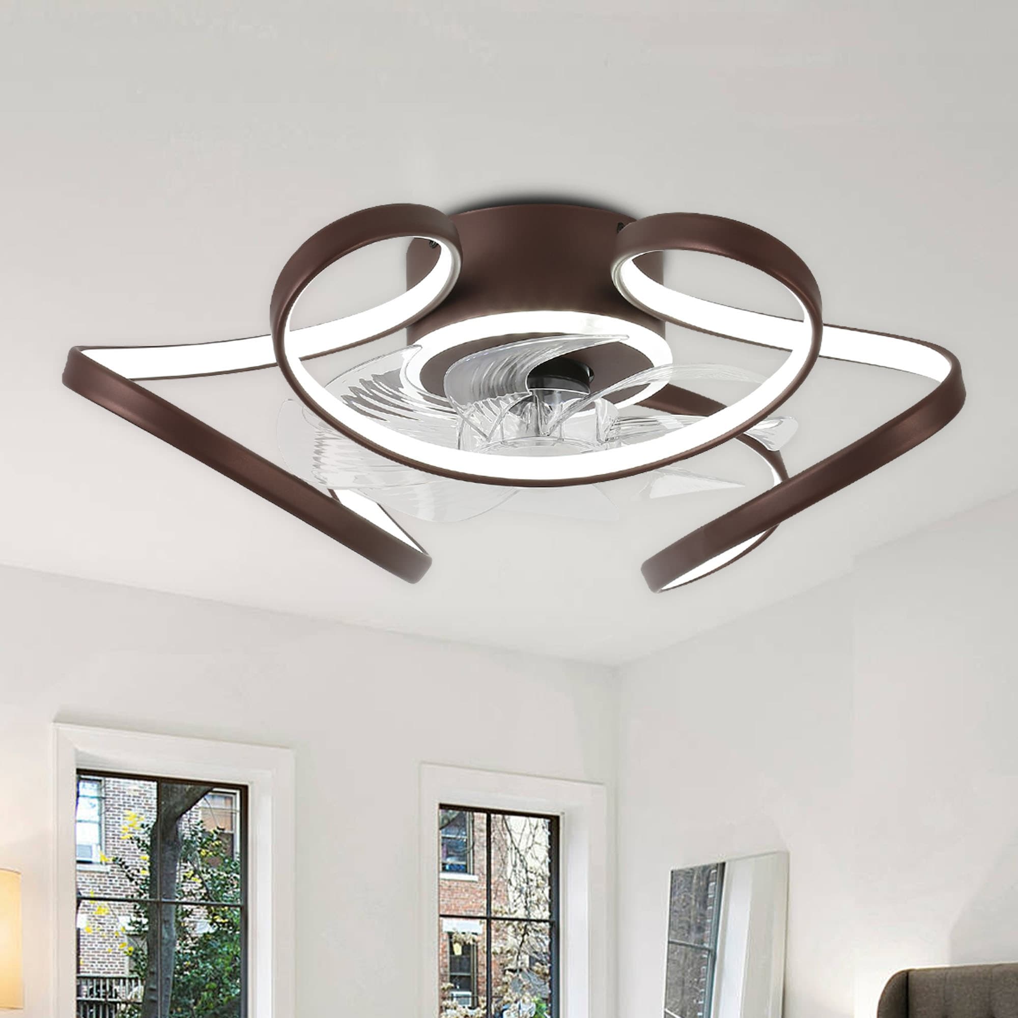 Cusp Barn 22" Modern Low Profile Ceiling Fan with Lights, 6 Speed Flush Mounted Geometric LED Ceiling Fan Fandelier for Bedroom
